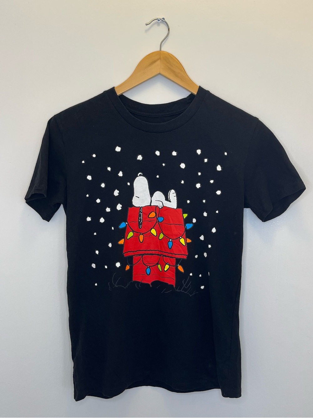 Peanuts Christmas Black Graphic Tee with White Logo Print